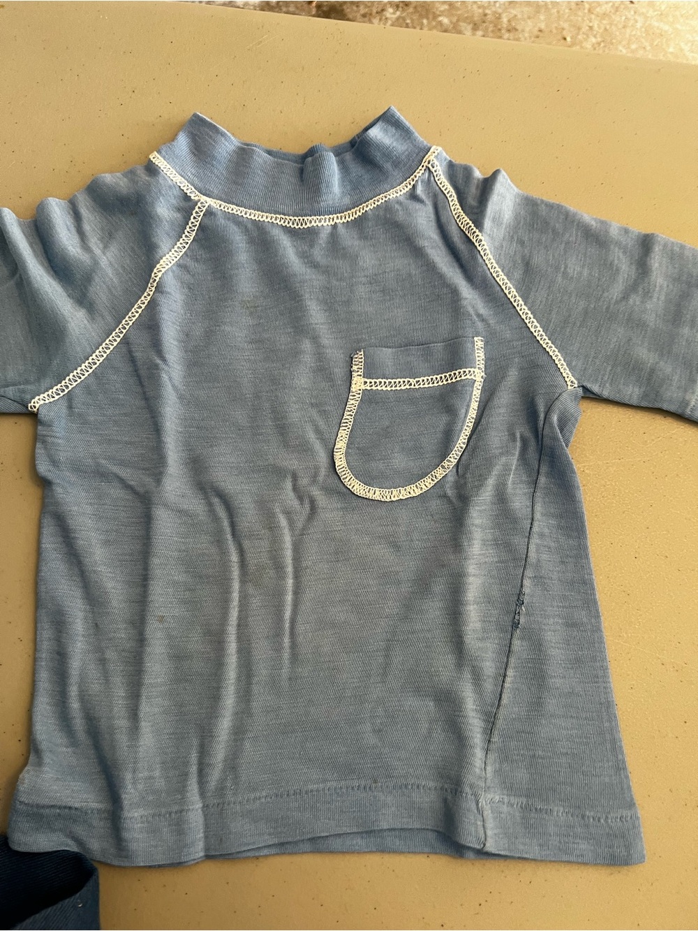 Kids' Short-Sleeve Pocket Tee in Light Blue with Contrast Stitching